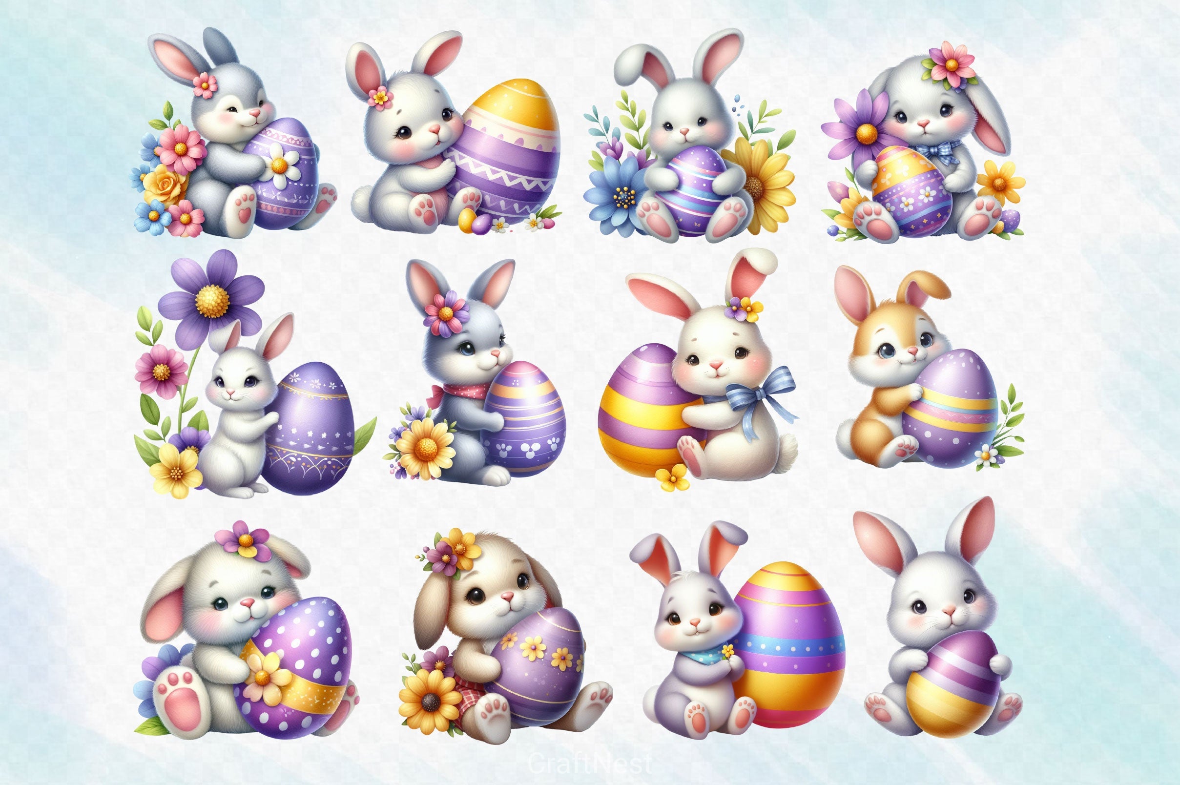 Easter Bunny With Egg Clipart Bundle 2 - CraftNest - Digital Crafting and Art