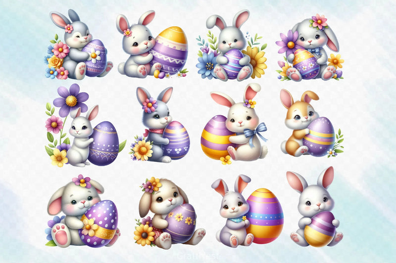 Easter Bunny With Egg Clipart Bundle 2 - CraftNest - Digital Crafting and Art