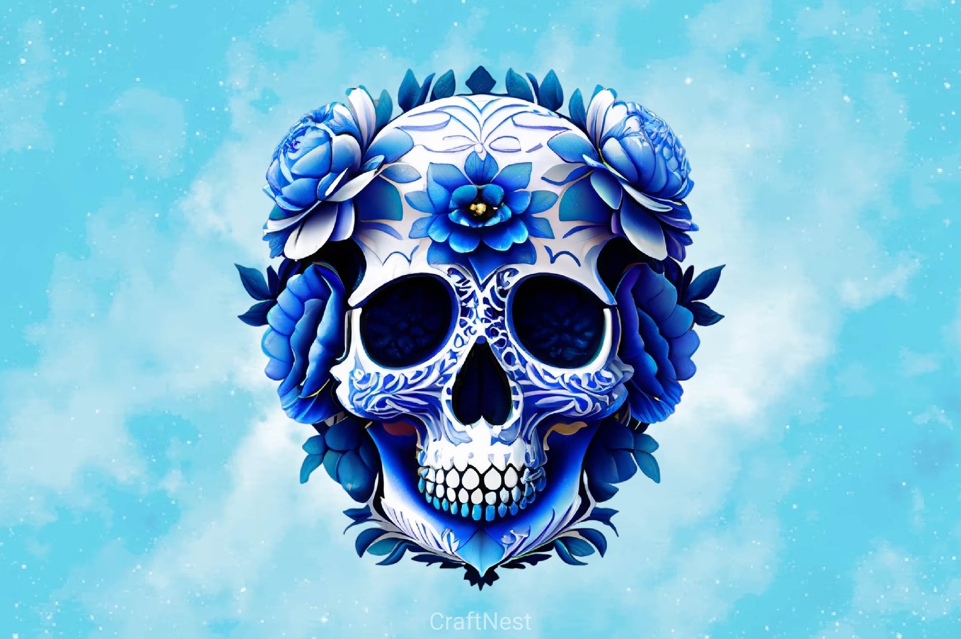 Royal Blue Floral Skulls Clipart Bundle - CraftNest - Digital Crafting and Art