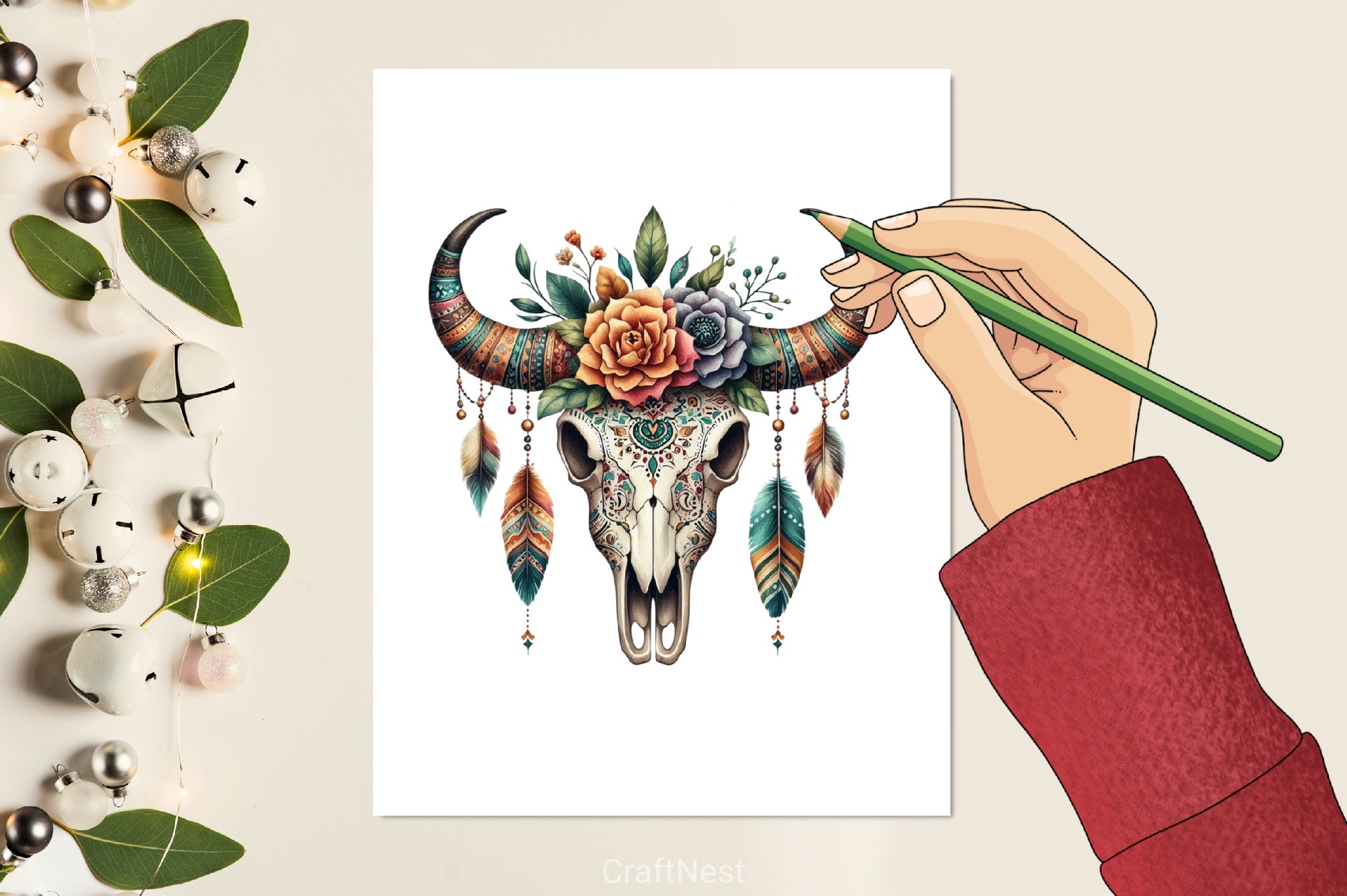 Boho Bull Skull Clipart Bundle - CraftNest - Digital Crafting and Art