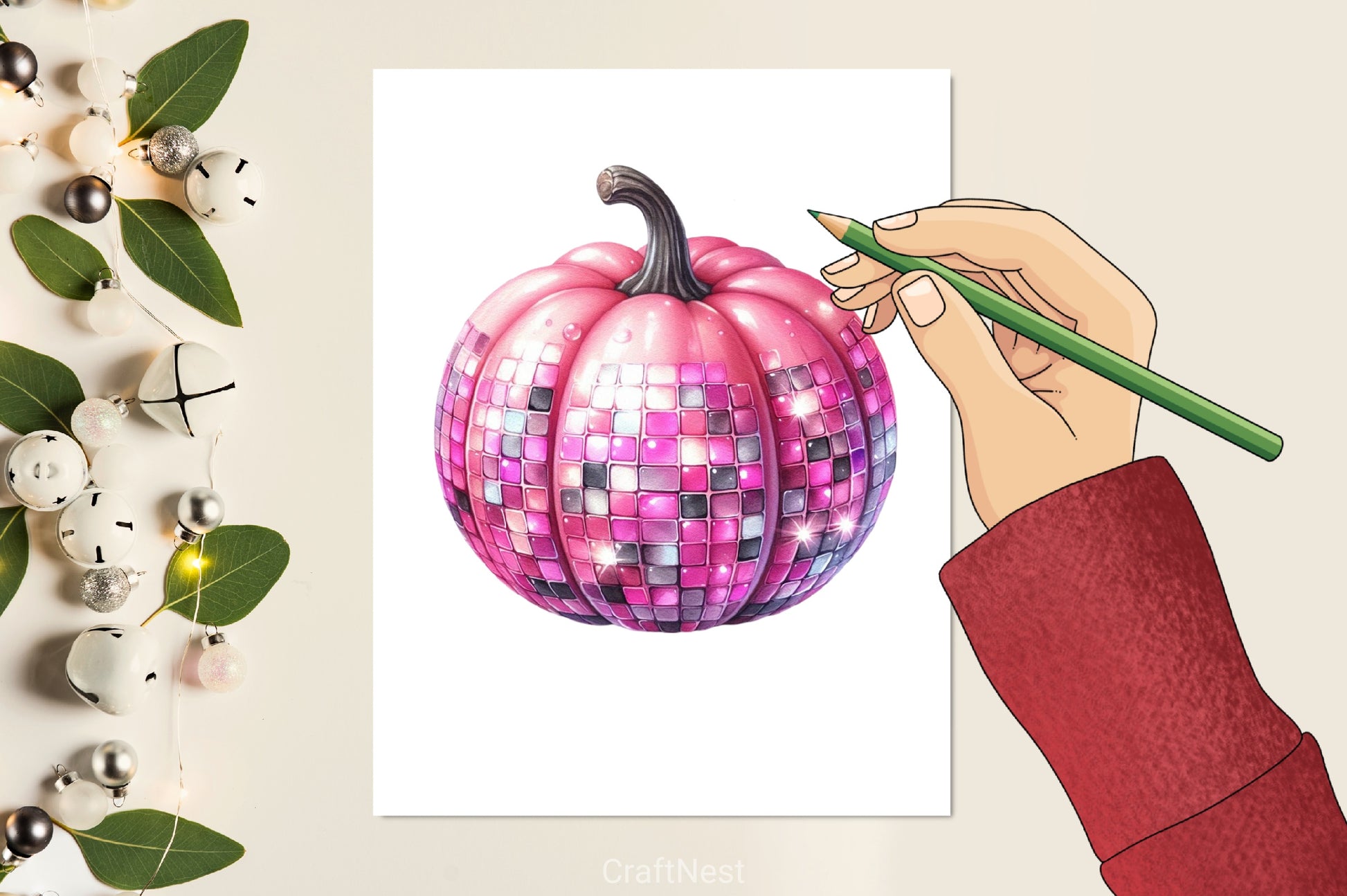 Pink Disco Ball Pumpkin Clipart Bundle - CraftNest - Digital Crafting and Art