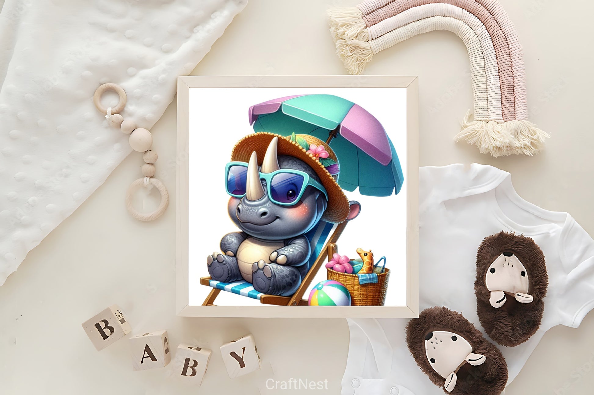 Cute Rhinoceros Beach Clipart Bundle - CraftNest - Digital Crafting and Art