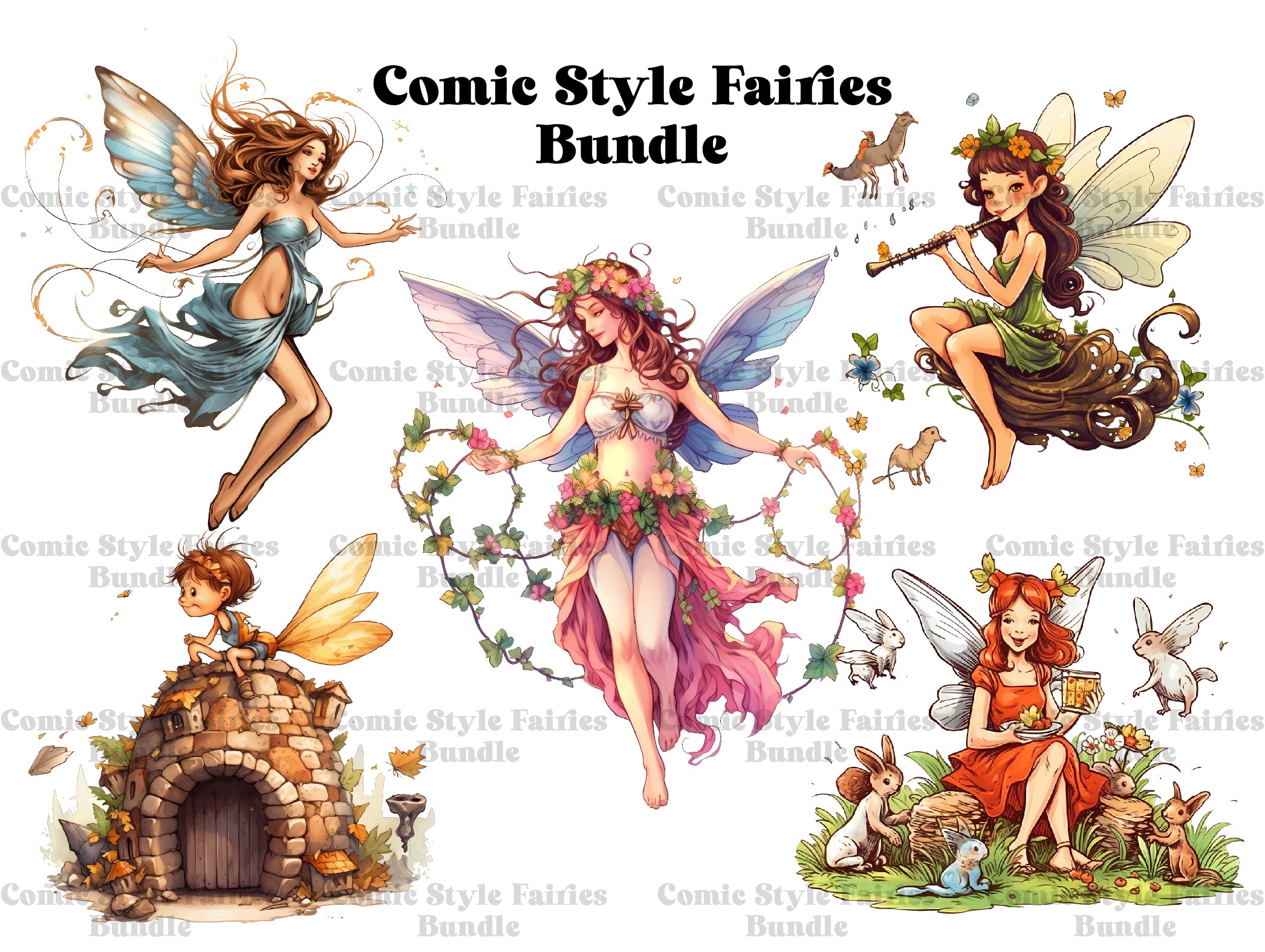 Comic Style Fairies Clipart - CraftNest