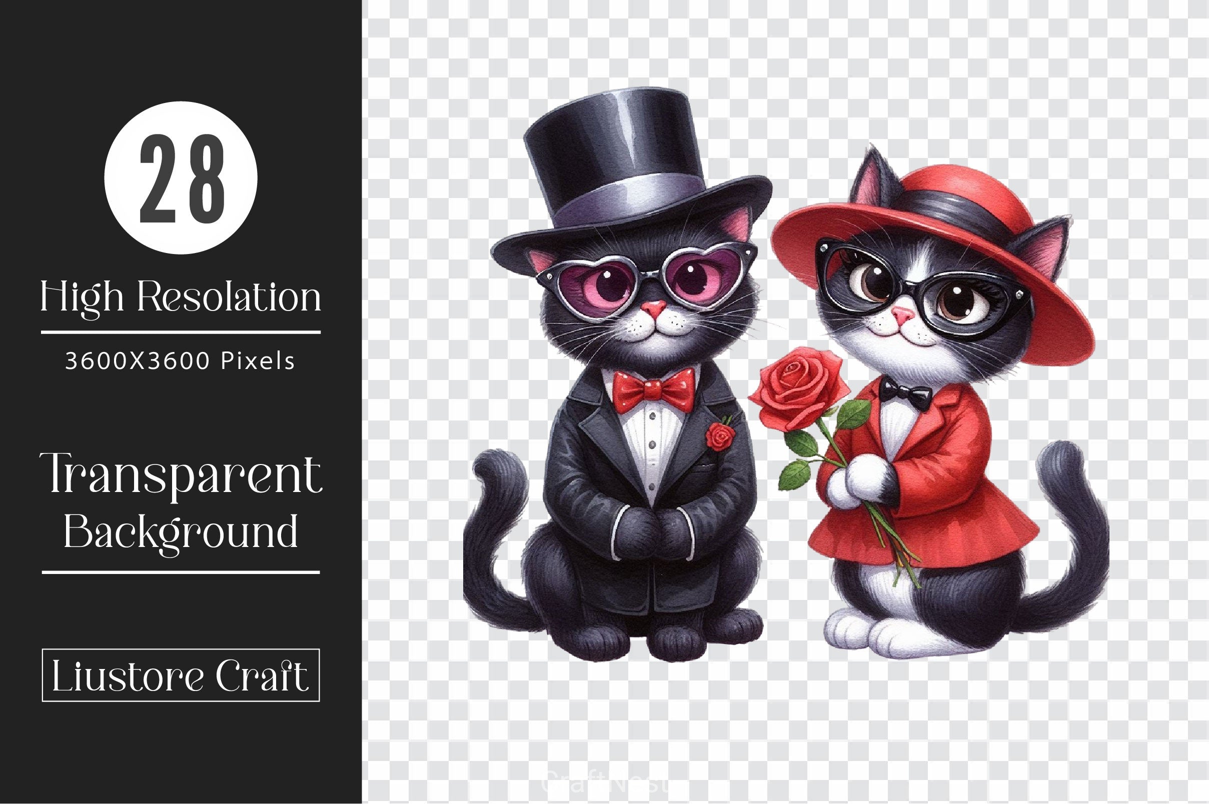 Valentines Black Cat Clipart Bundle 2 - CraftNest - Digital Crafting and Art