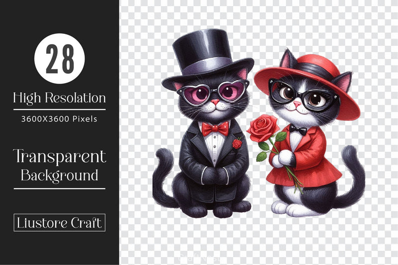 Valentines Black Cat Clipart Bundle 2 - CraftNest - Digital Crafting and Art