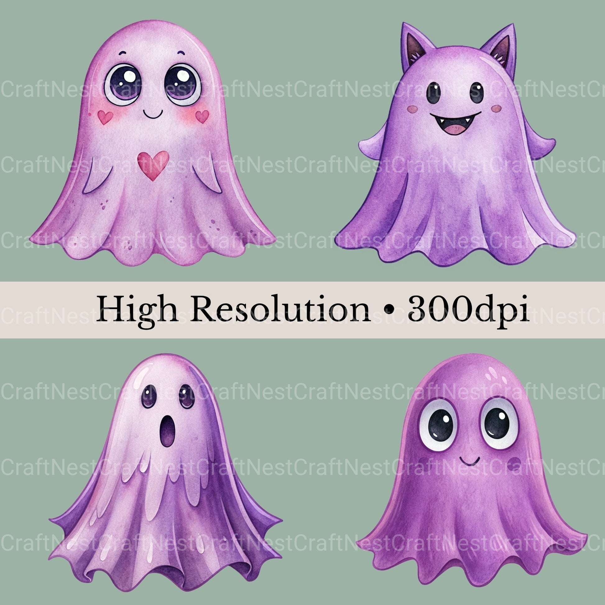 Purple Ghosts Clipart Bundle - CraftNest - Digital Crafting and Art