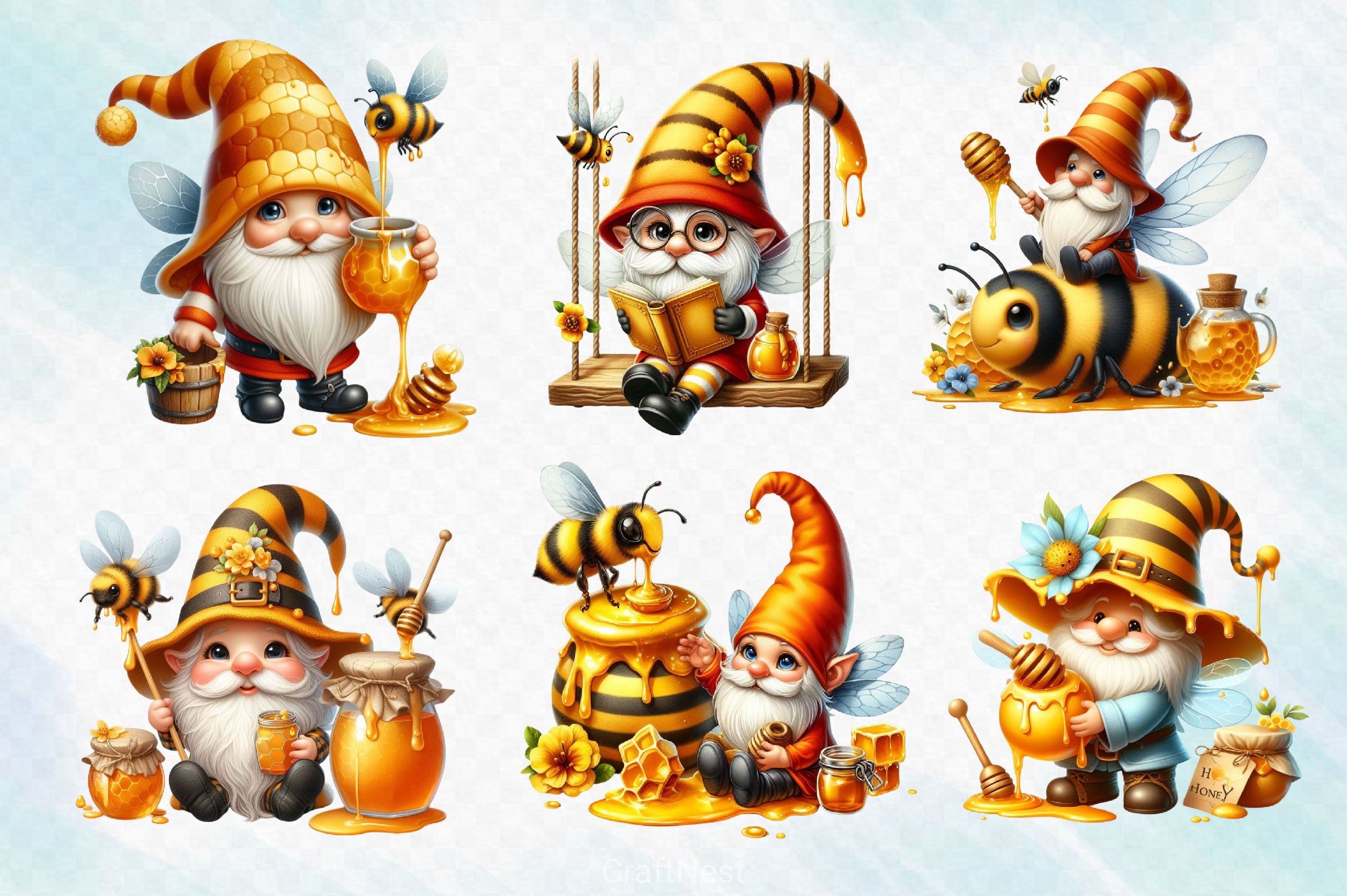 Honey Bee Gnome Clipart Bundle 4 - CraftNest - Digital Crafting and Art