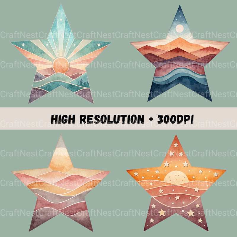 Retro Sunsets Star Clipart Bundle - CraftNest - Digital Crafting and Art