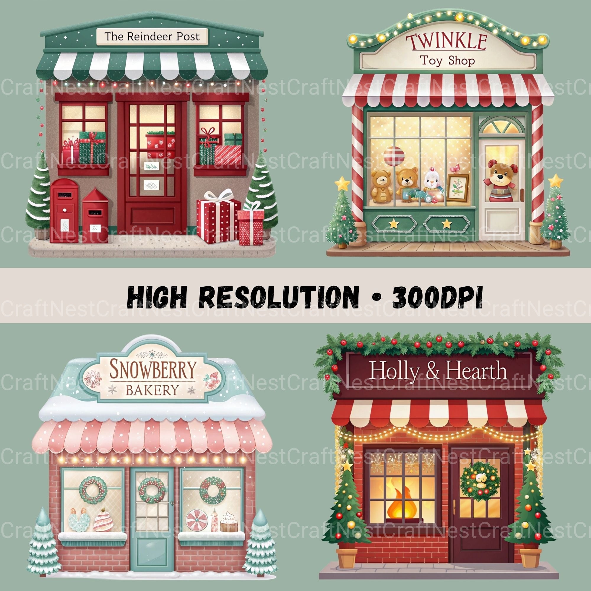Village Shops Winter Clipart Bundle - CraftNest - Digital Crafting and Art