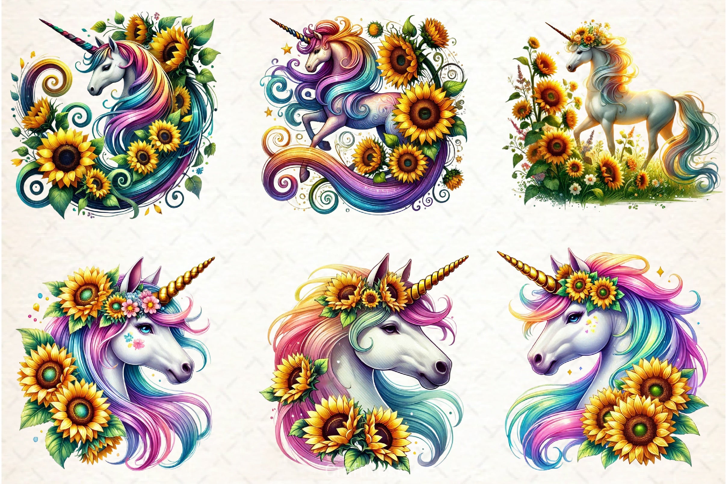 Sunflower Unicorn Clipart Bundle - CraftNest - Digital Crafting and Art