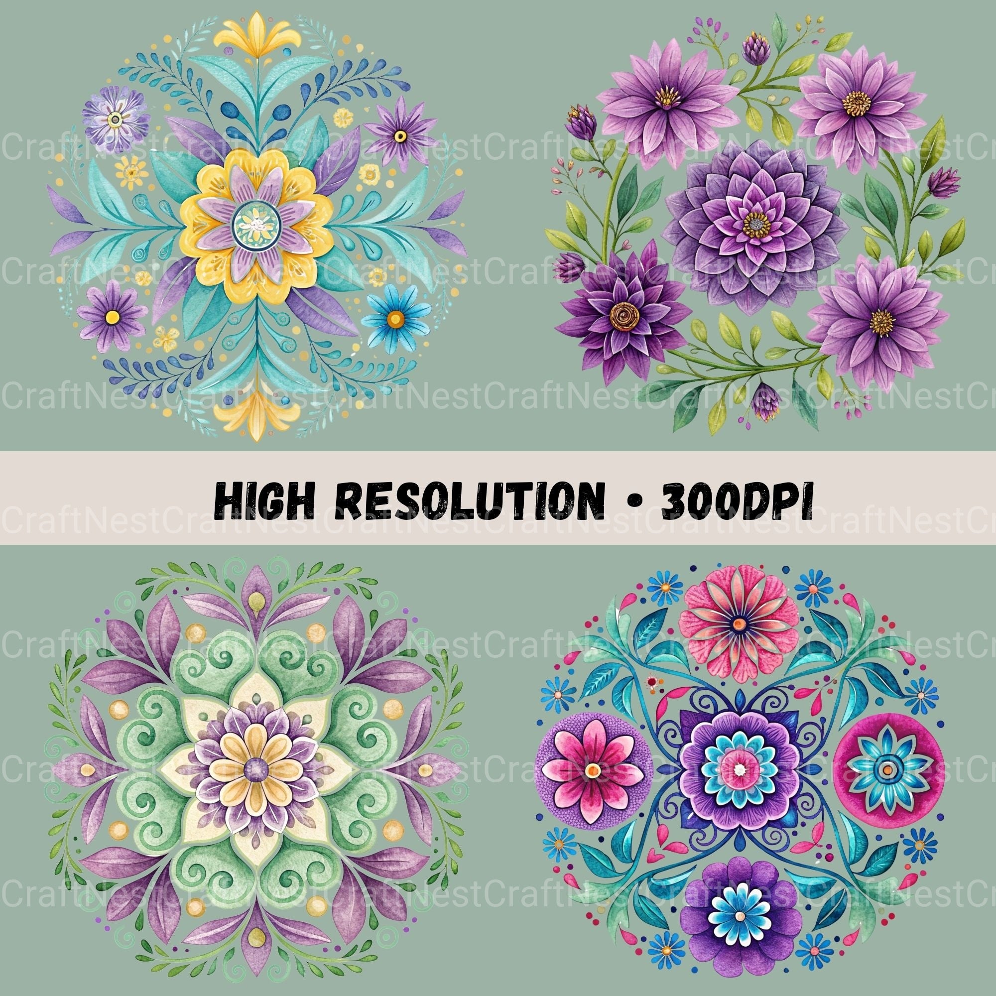 Mexican Flowers Purple Clipart Bundle - CraftNest - Digital Crafting and Art