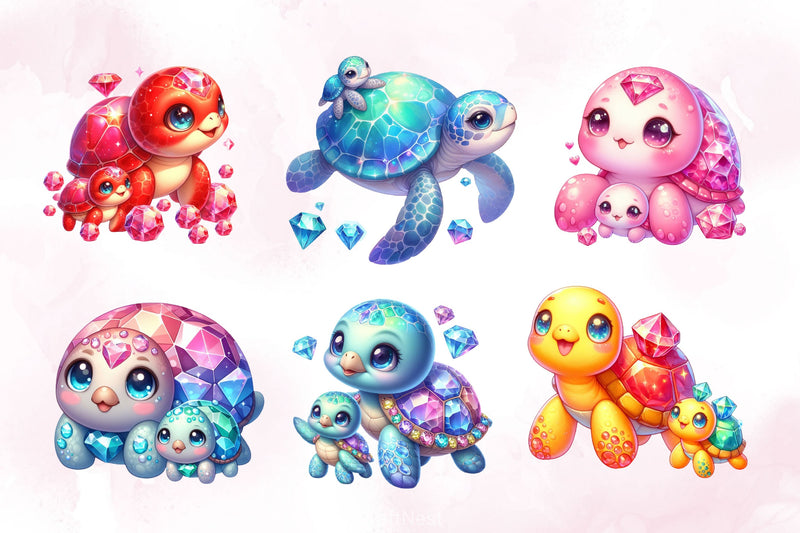 Gem Sea Turtle Mom And Baby Clipart Bundle 2 - CraftNest - Digital Crafting and Art