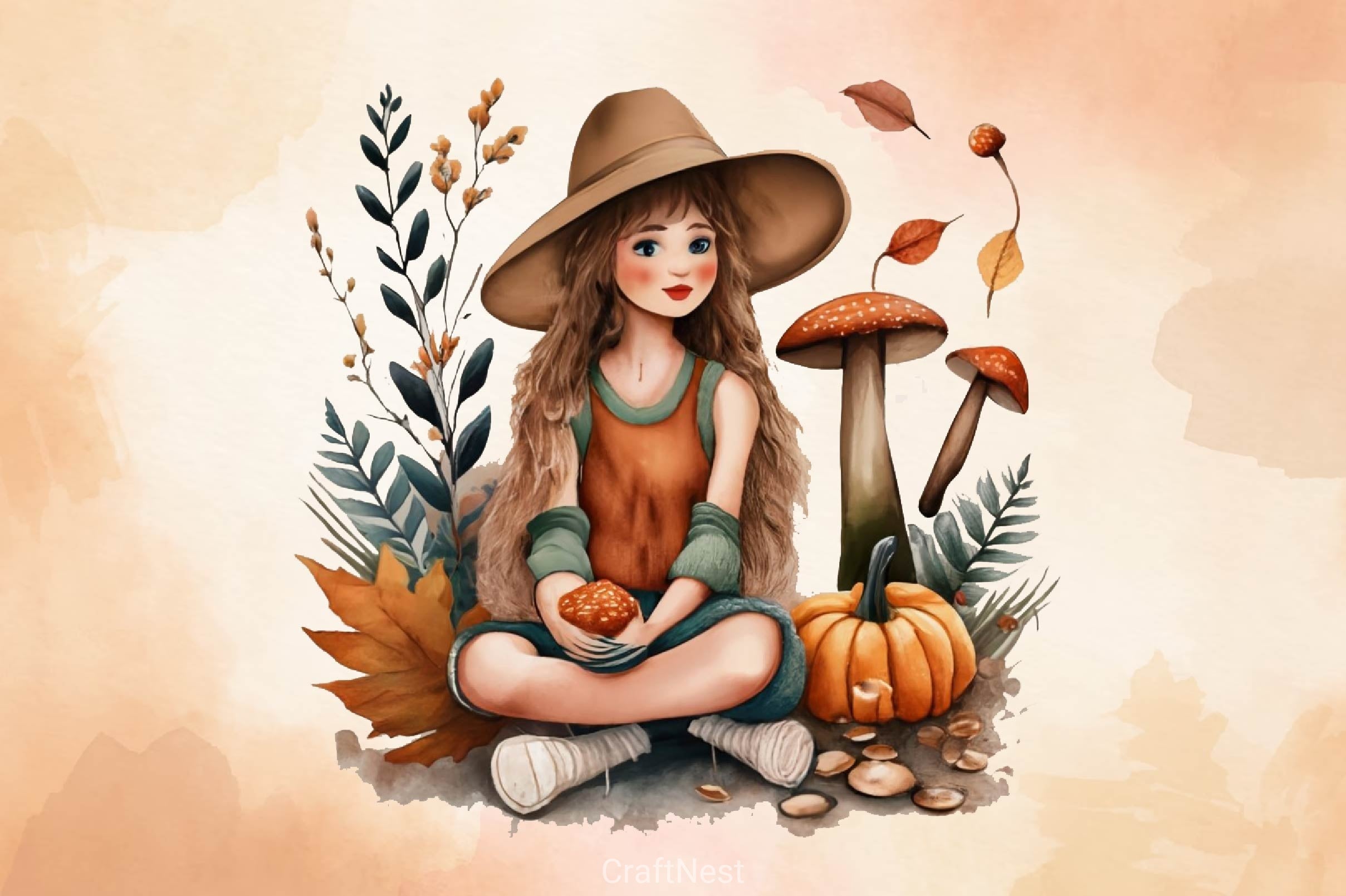 Girl With Mushrooms Autumn Fall Fairy Clipart Bundle - CraftNest - Digital Crafting and Art