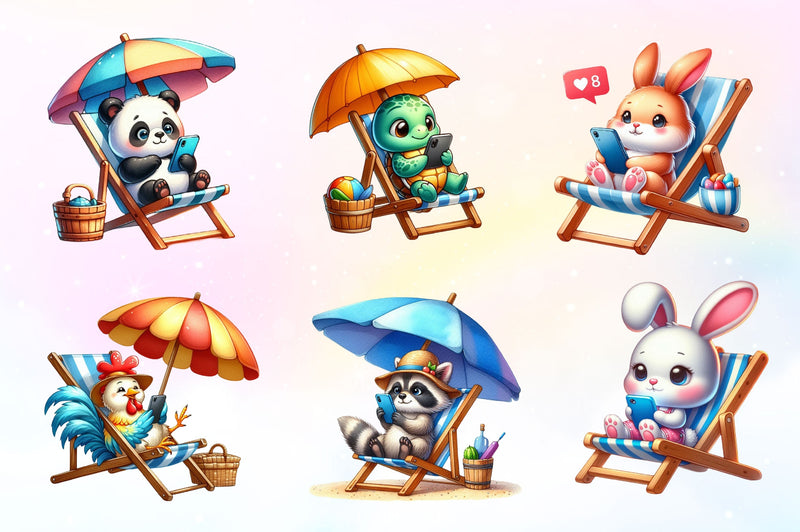 Summer Animals Relaxing On Beach Clipart Bundle 2 - CraftNest - Digital Crafting and Art