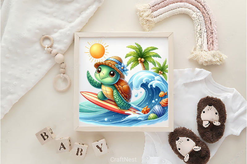 Summer Turtle Surfing On Wave Clipart Bundle 2 - CraftNest - Digital Crafting and Art