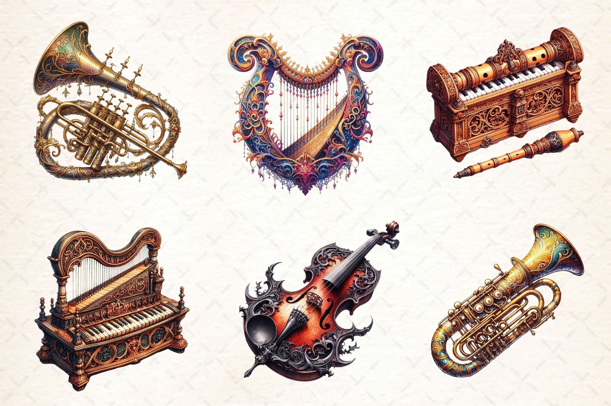 Antique Gothic Instruments Clipart Bundle - CraftNest - Digital Crafting and Art