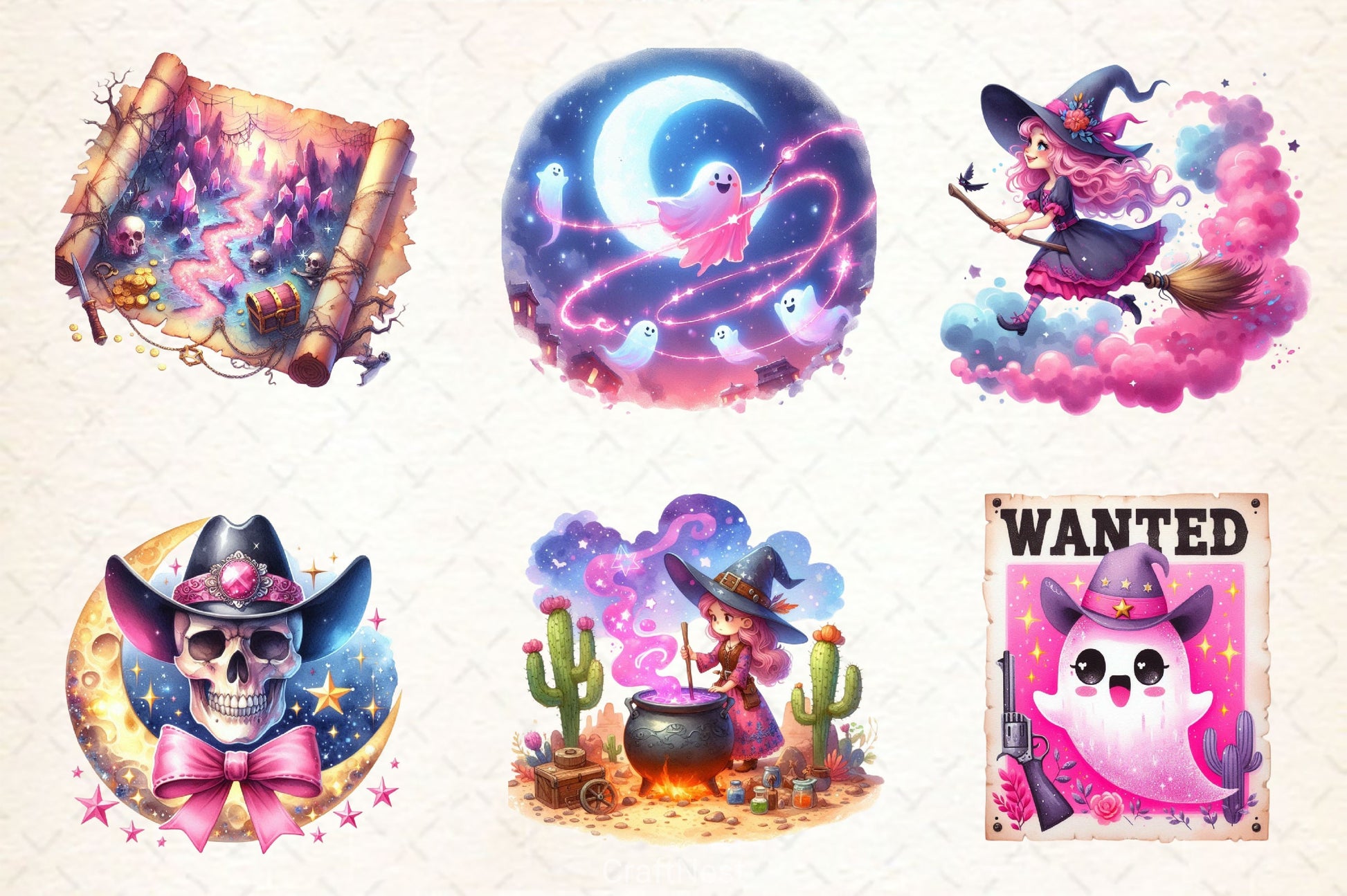 Pink Spooky Western Clipart Bundle - CraftNest - Digital Crafting and Art
