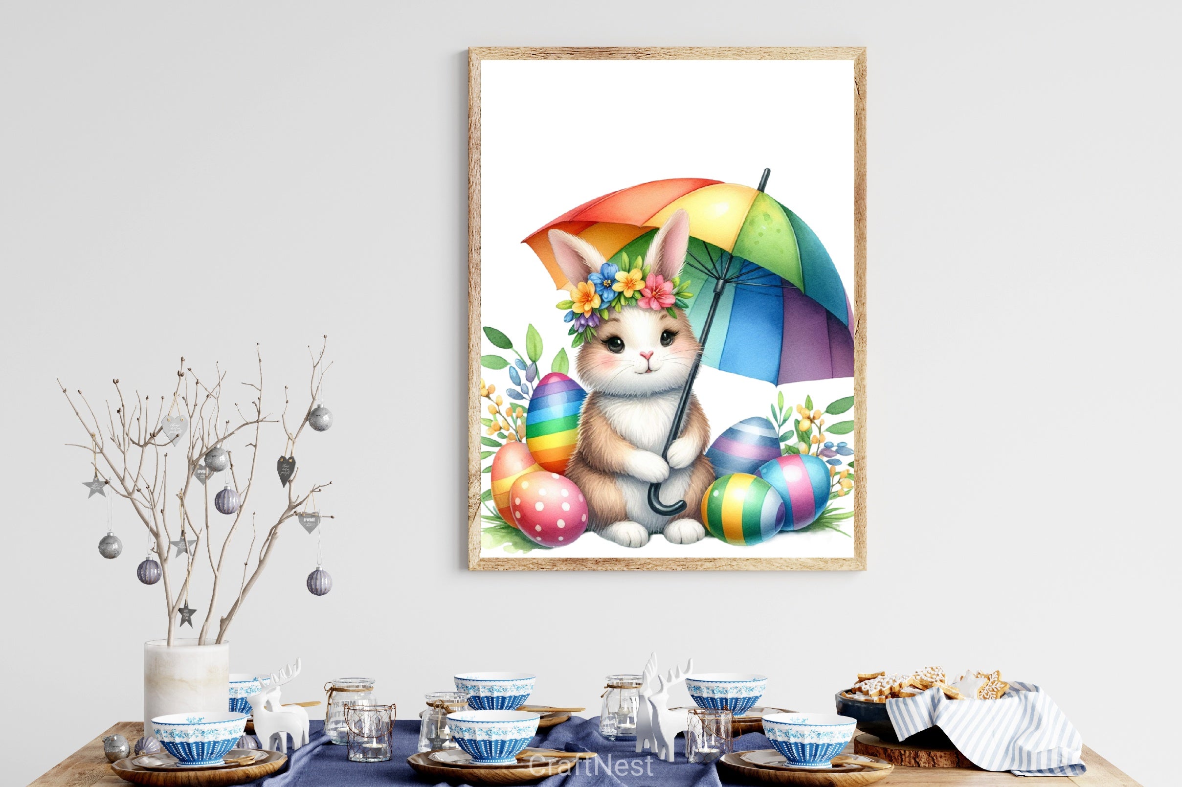 Easter Bunny Rainbow Umbrella Clipart Bundle - CraftNest - Digital Crafting and Art
