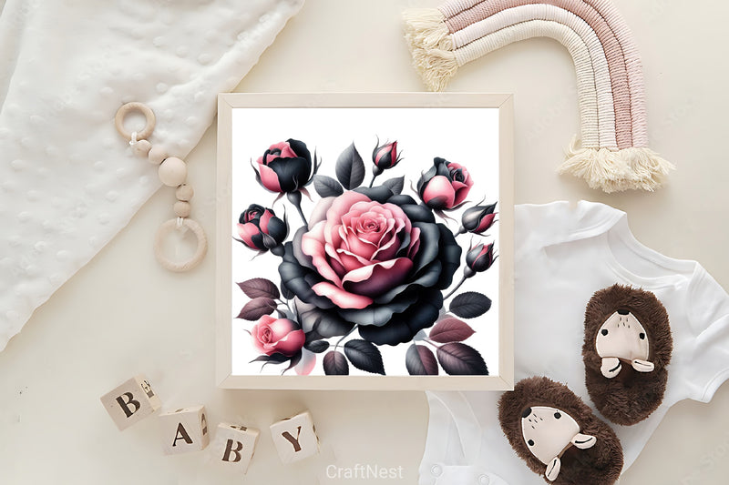 Black & Pink Roses Clipart Bundle - CraftNest - Digital Crafting and Art
