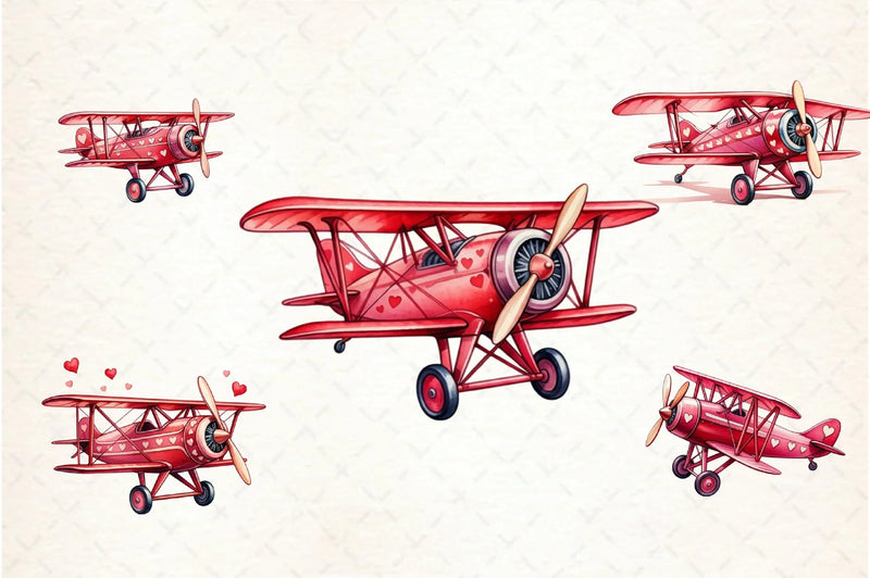 Pink Vintage Airplane Valentine Clipart Bundle - CraftNest - Digital Crafting and Art
