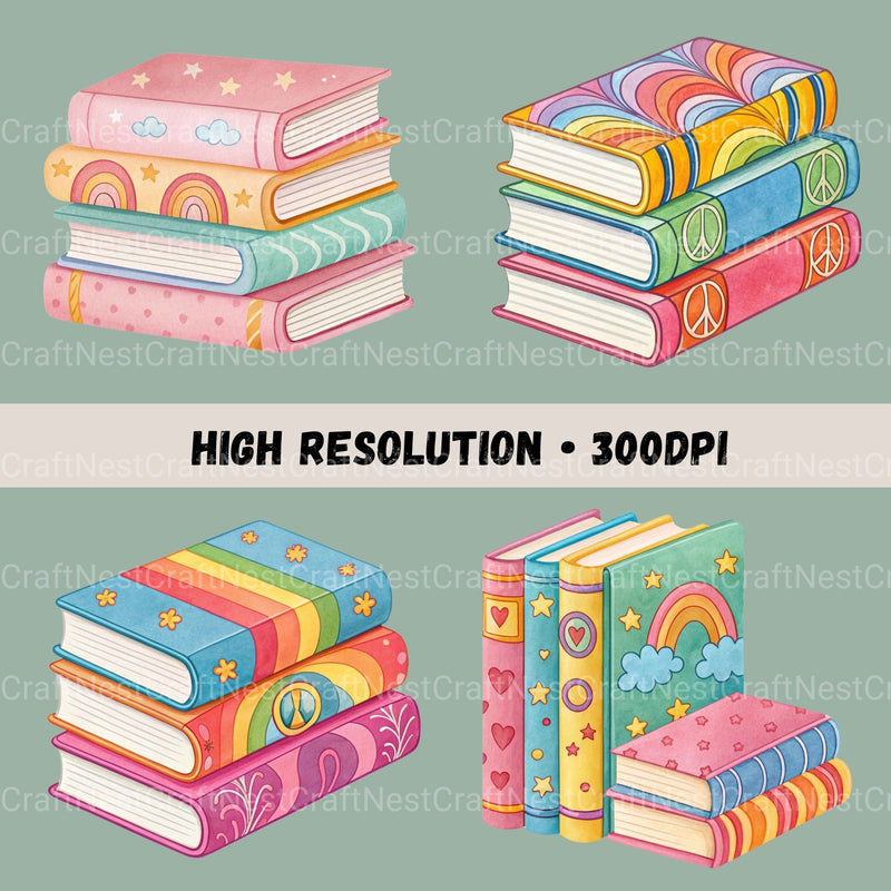 Groovy Books Clipart Bundle 2 - CraftNest - Digital Crafting and Art