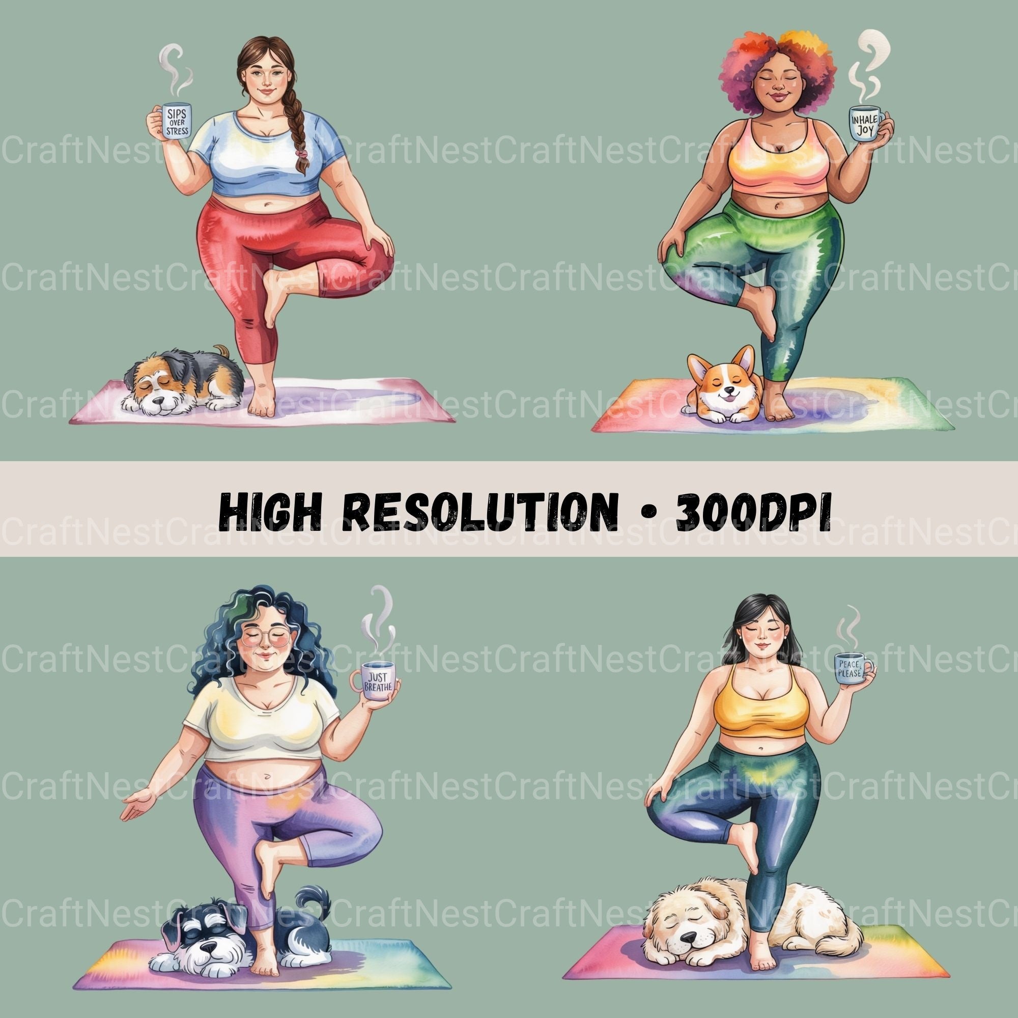 Plus Size Ladies With Dog & Yoga Clipart Bundle - CraftNest - Digital Crafting and Art