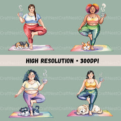 Plus Size Ladies With Dog & Yoga Clipart Bundle - CraftNest - Digital Crafting and Art