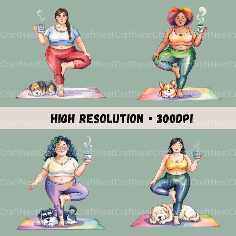 Plus Size Ladies With Dog & Yoga Clipart Bundle - CraftNest - Digital Crafting and Art