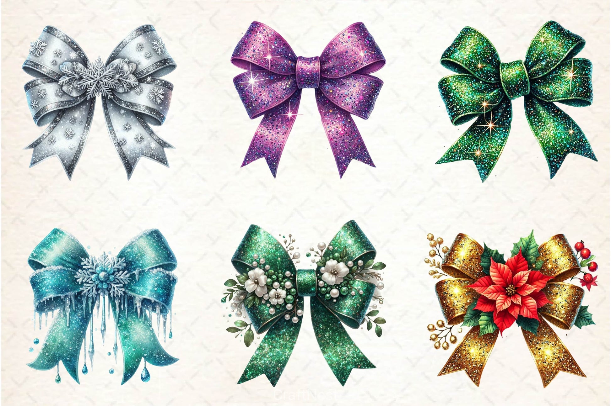Glitter Coquette Christmas Bow Clipart Bundle - CraftNest - Digital Crafting and Art