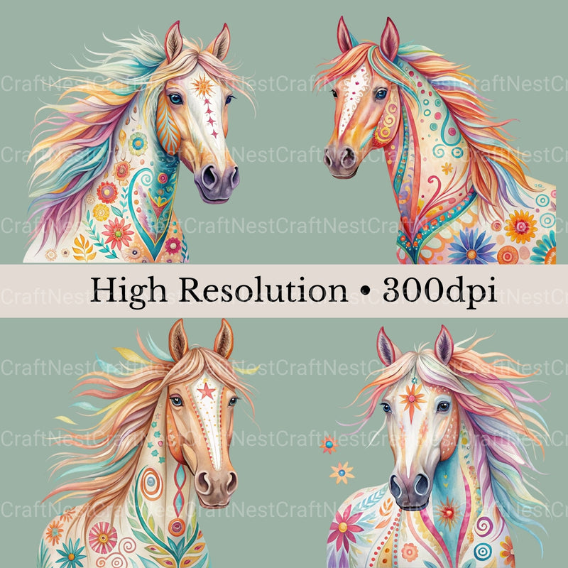 Horse Portraits Boho Clipart Bundle - CraftNest - Digital Crafting and Art