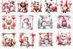 Valentines Animals On Swings Clipart Bundle - CraftNest - Digital Crafting and Art