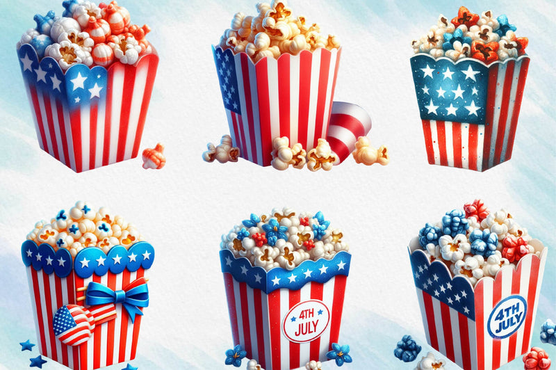 4th Of July Popcorn Bucket Clipart Bundle - CraftNest - Digital Crafting and Art