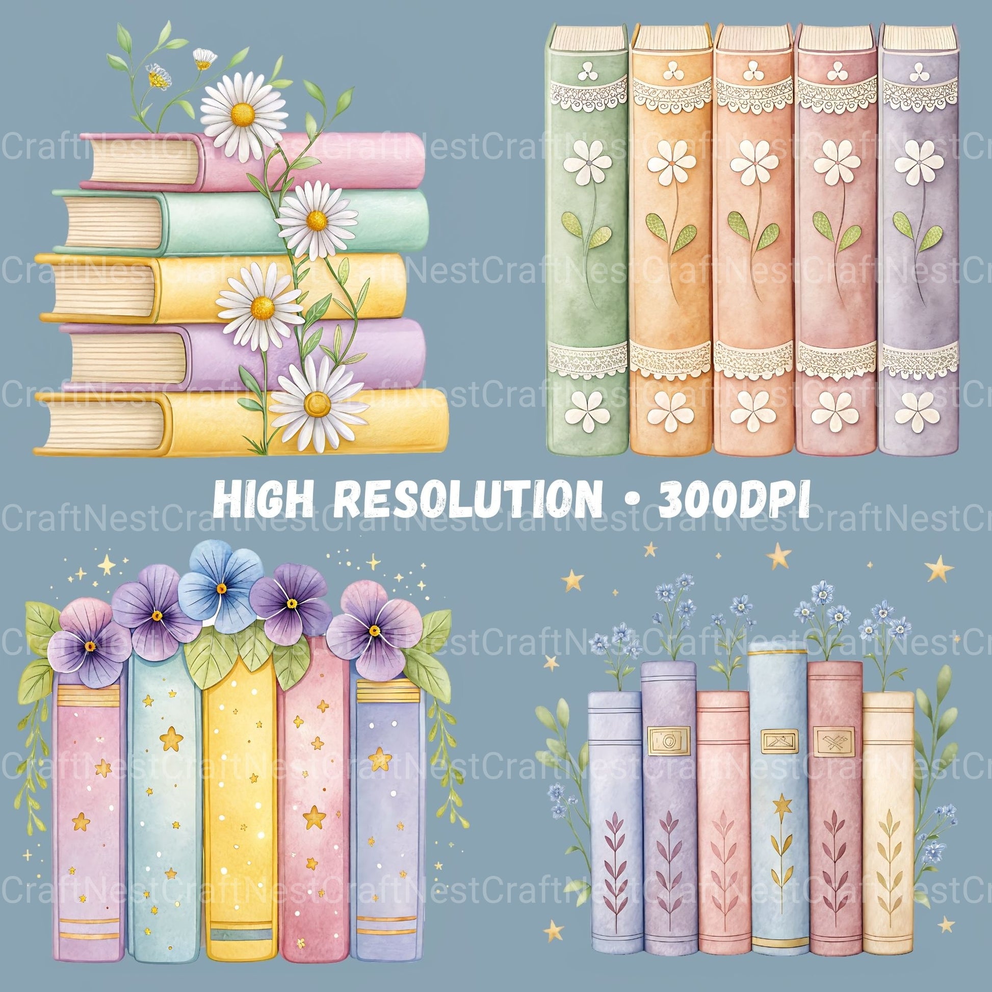 Books N Flowers Clipart Bundle - CraftNest - Digital Crafting and Art