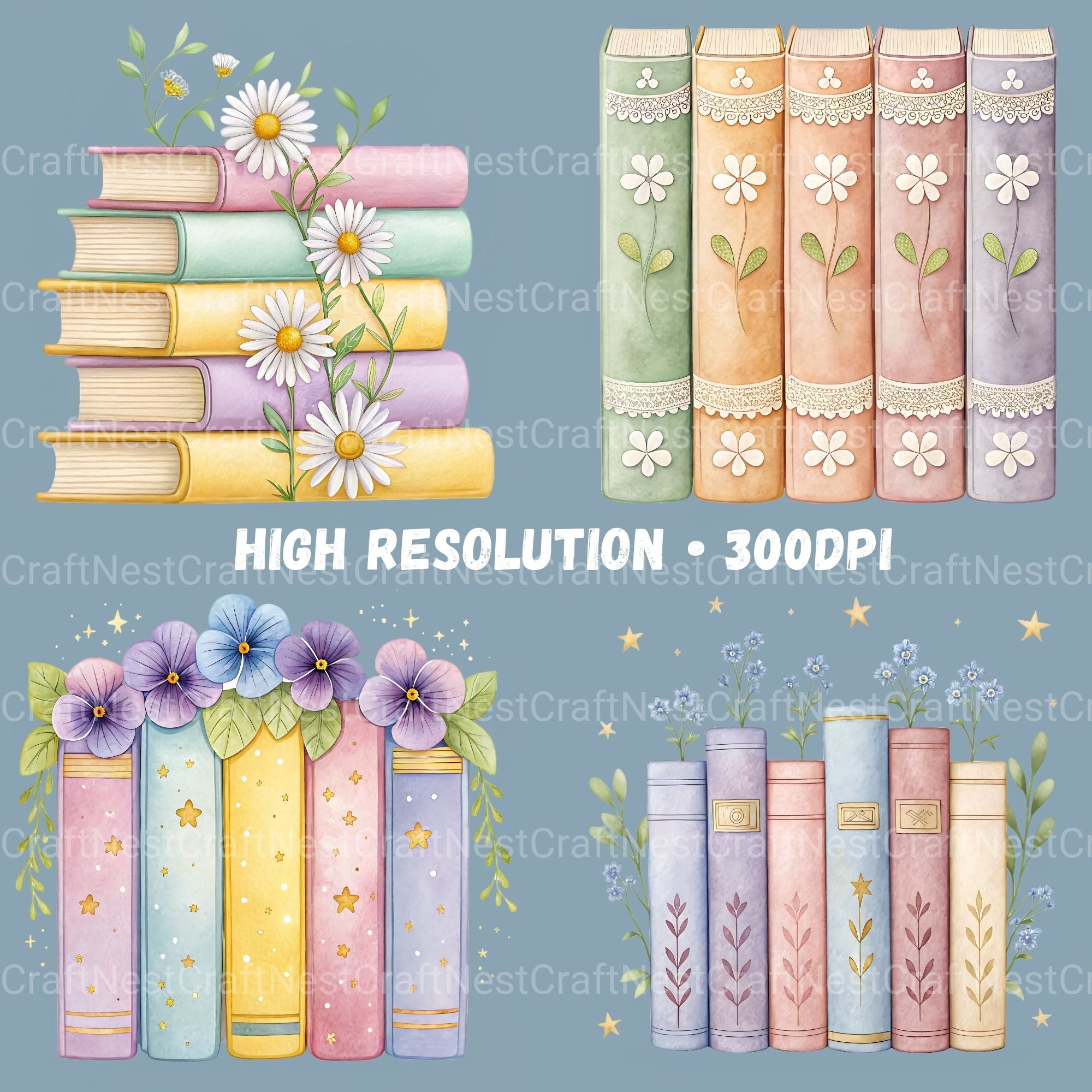 Books N Flowers Clipart Bundle - CraftNest - Digital Crafting and Art