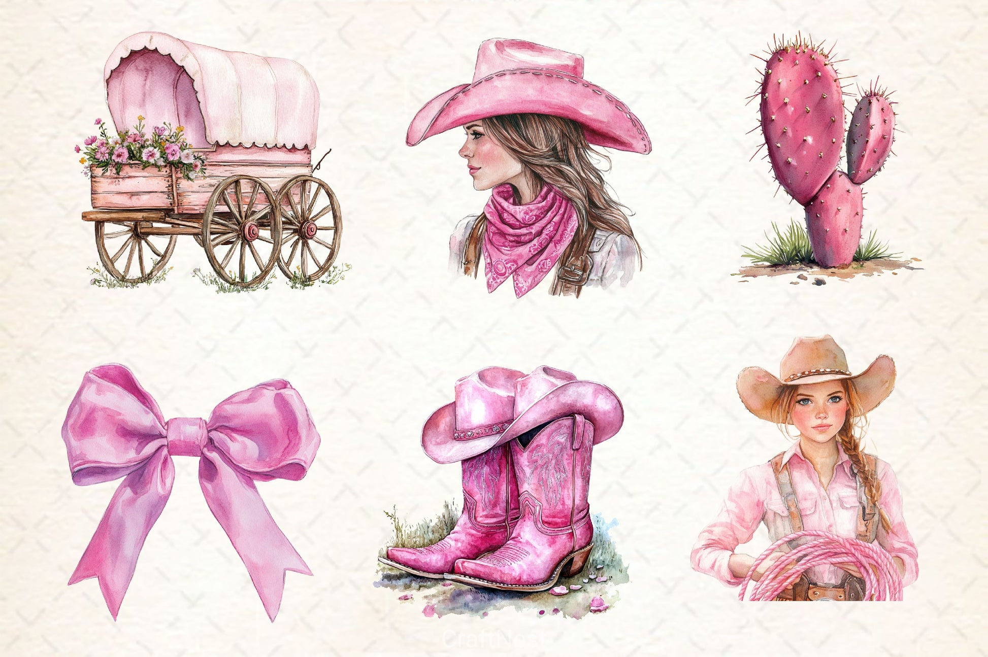 Pink Western Cowgirl Clipart Bundle 2 - CraftNest - Digital Crafting and Art