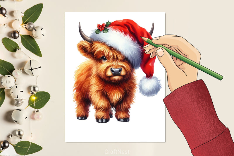 Baby Highland Cow Christmas Clipart Bundle - CraftNest - Digital Crafting and Art