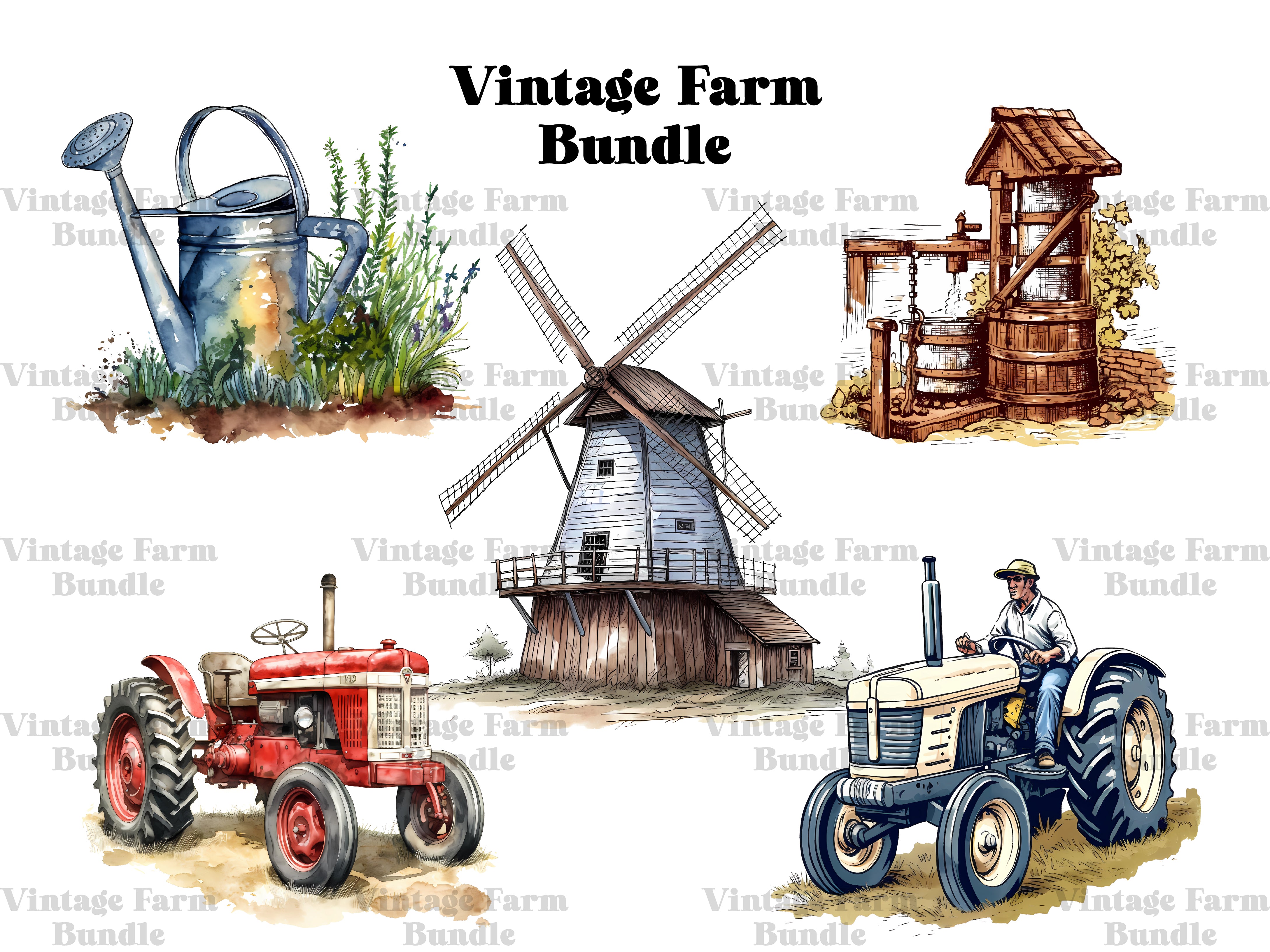 Vintage Farm Clipart - CraftNest