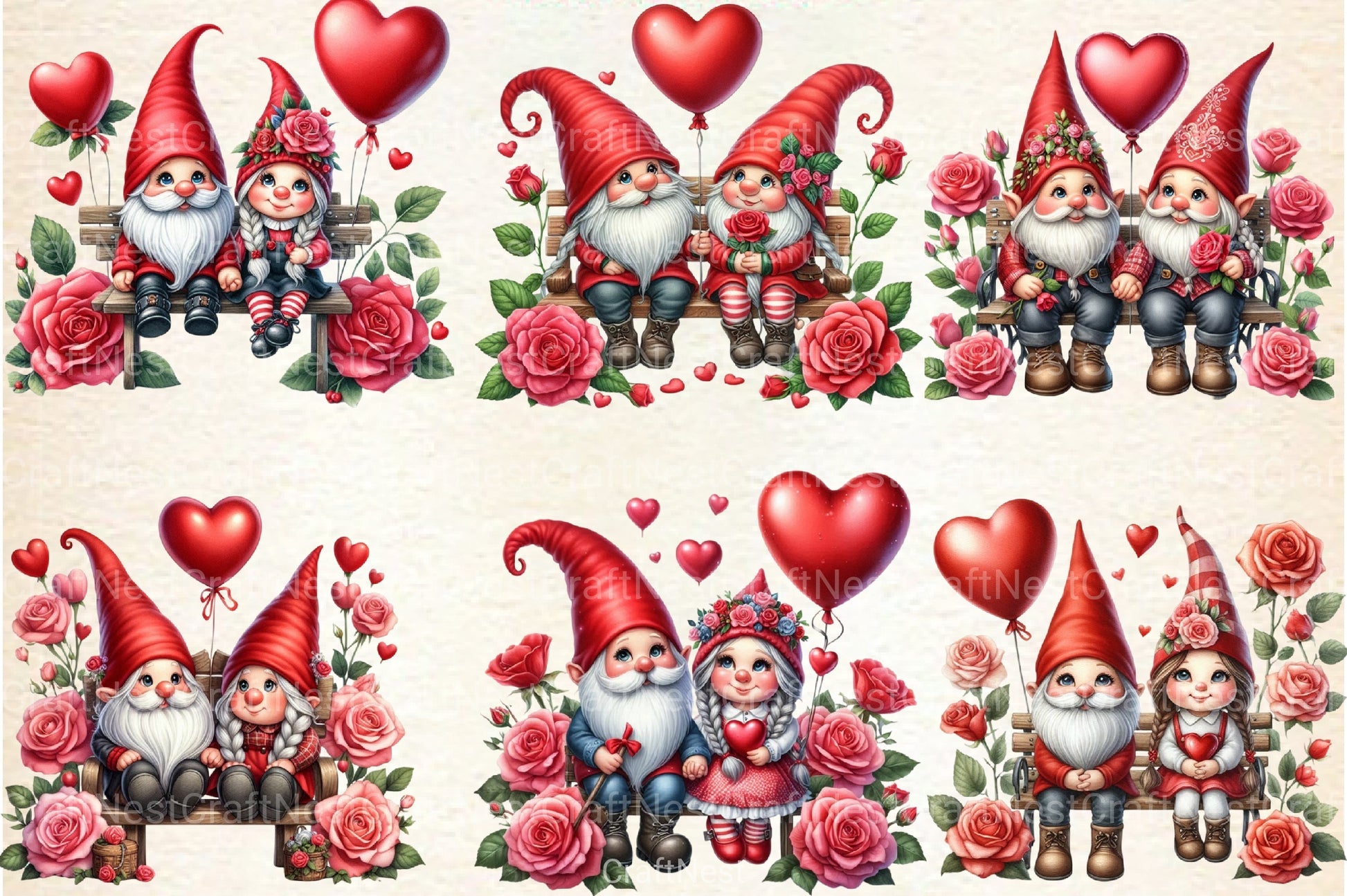 Valentine's Gnome Couple Clipart Bundle - CraftNest - Digital Crafting and Art