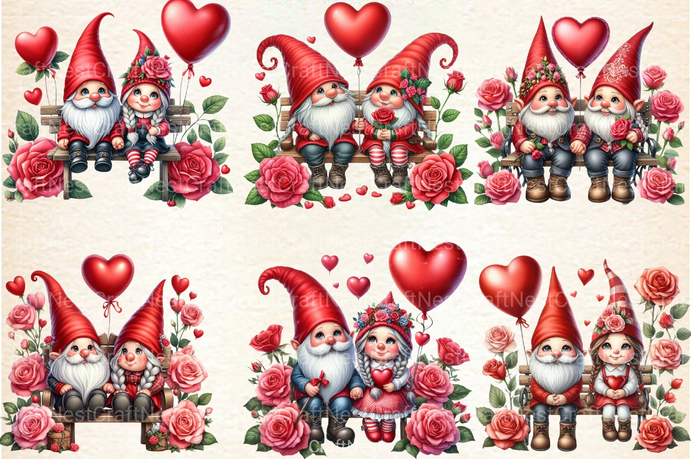 Valentine's Gnome Couple Clipart Bundle - CraftNest - Digital Crafting and Art