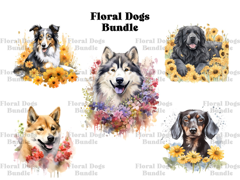 Floral Dogs Clipart - CraftNest