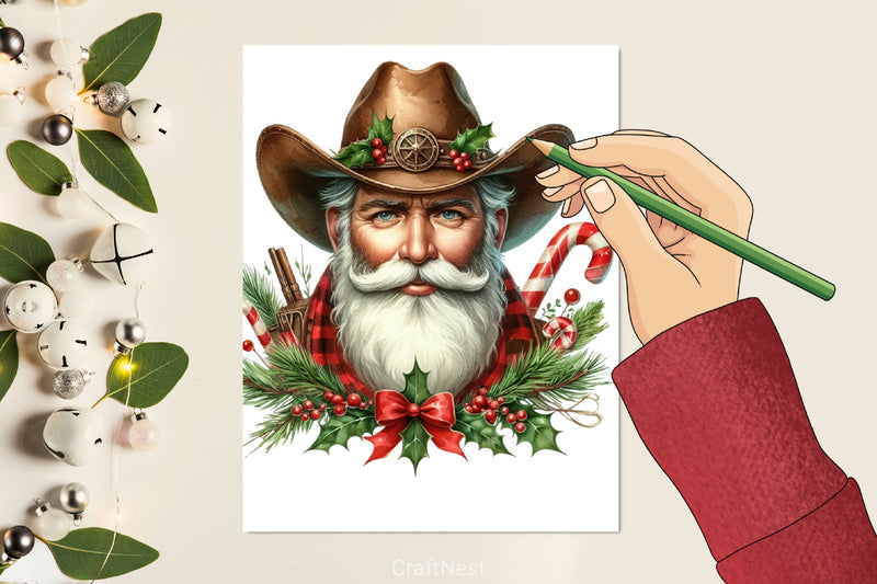 Vintage Cowboy Santa Clipart Bundle - CraftNest - Digital Crafting and Art