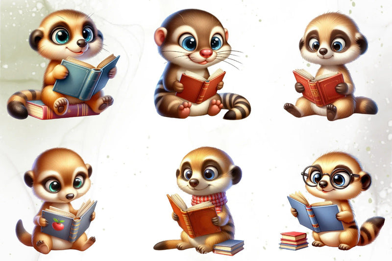 Cute Meerkat Reading Clipart Bundle - CraftNest - Digital Crafting and Art