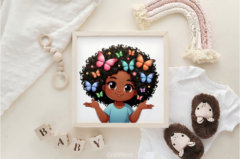 African American Girl With Butterflies Clipart Bundle - CraftNest - Digital Crafting and Art
