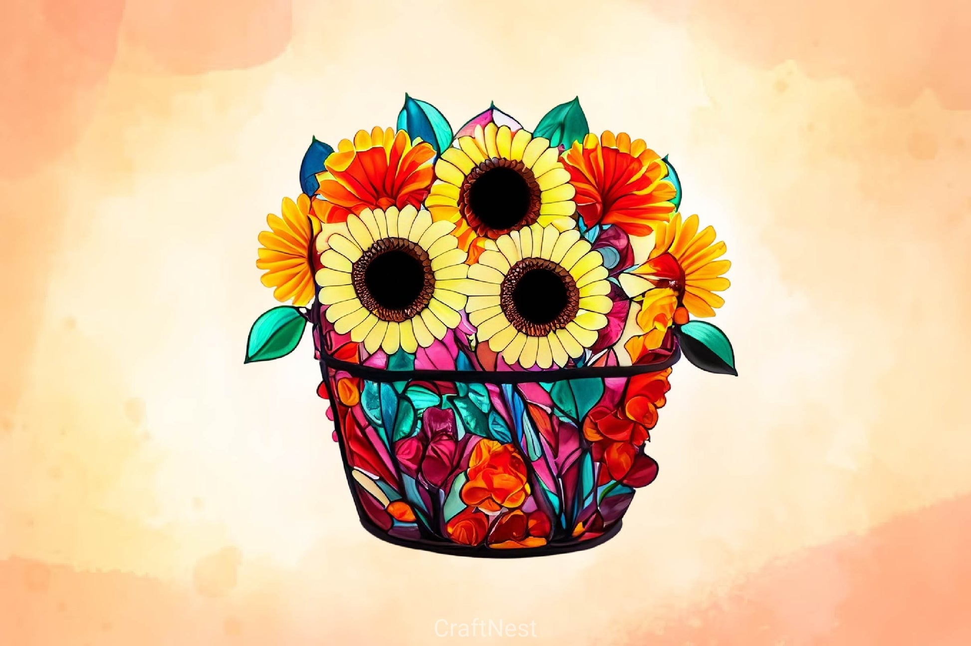 Sunflower & Roses Stained Glass Clipart Bundle - CraftNest - Digital Crafting and Art