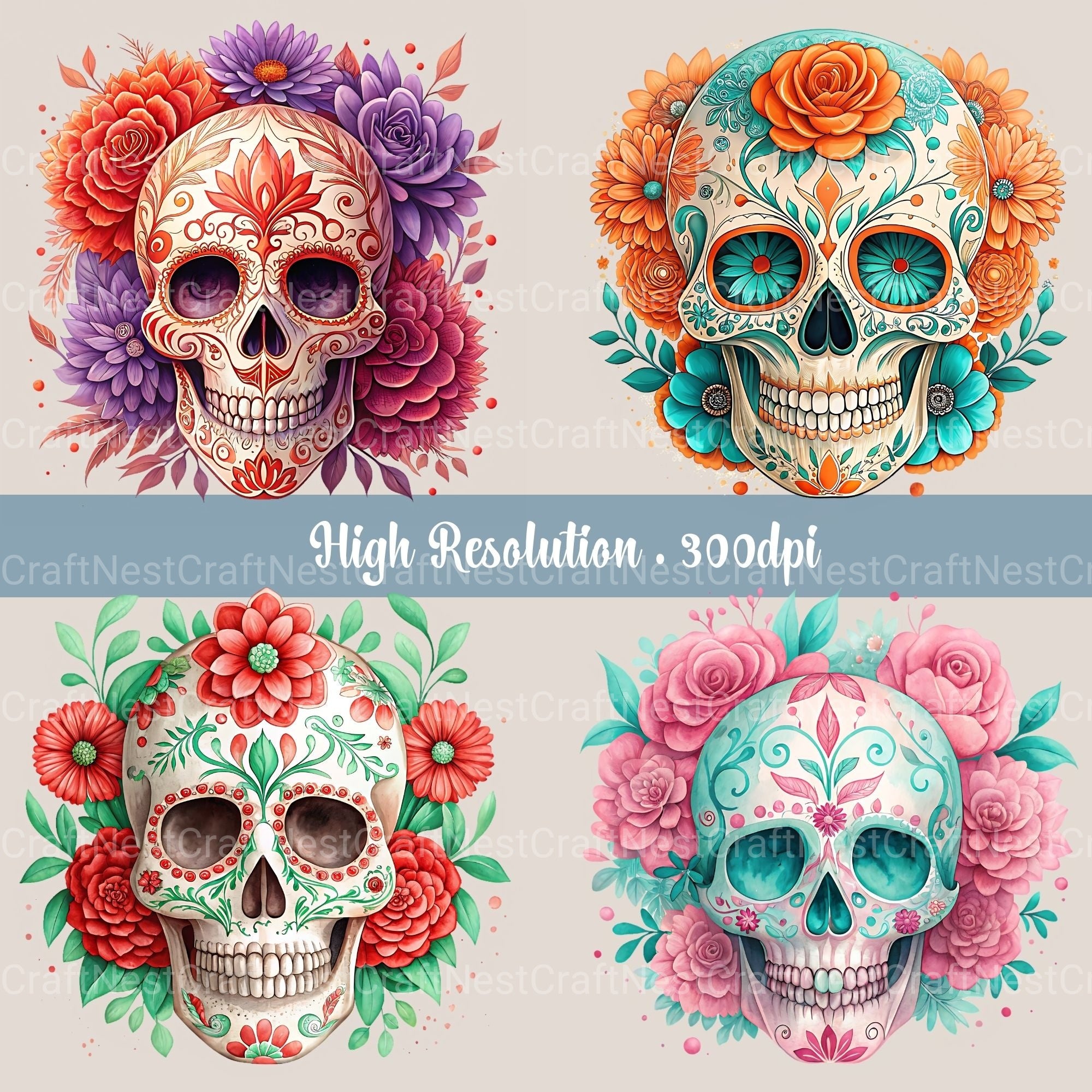 Floral Skulls Clipart Bundle 1 - CraftNest - Digital Crafting and Art