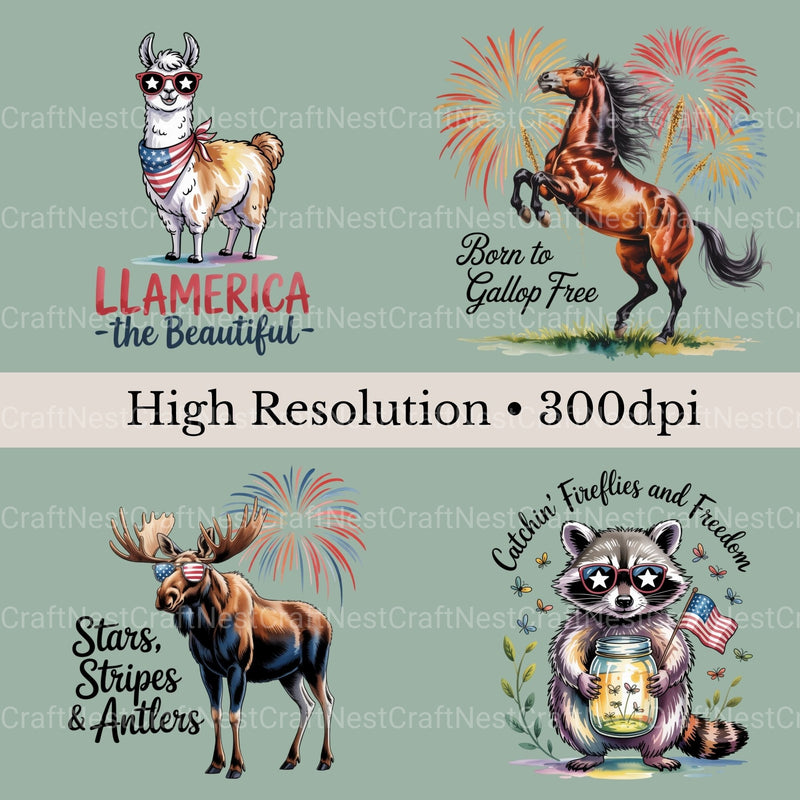 4Th Of July Animals 2 Clipart Bundle - CraftNest - Digital Crafting and Art