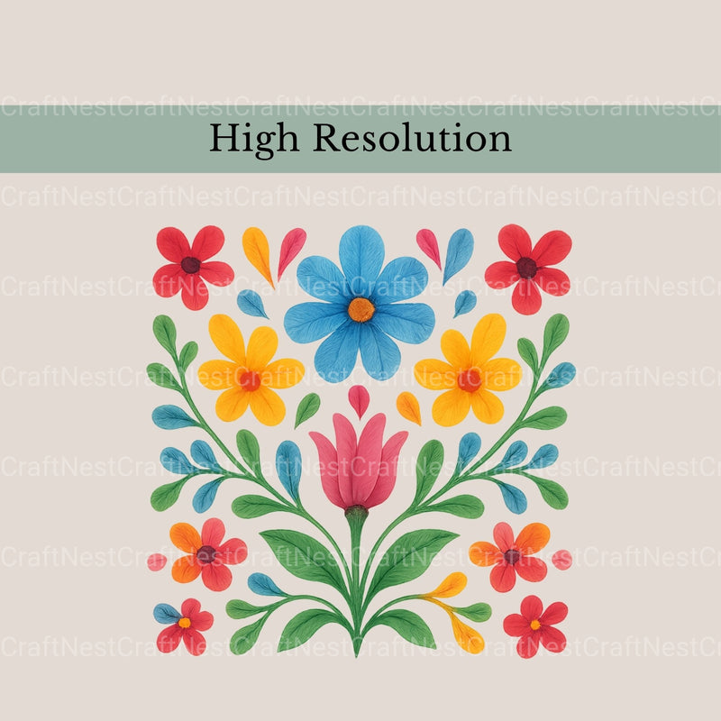 Mexican Flowers Square Clipart Bundle - CraftNest - Digital Crafting and Art