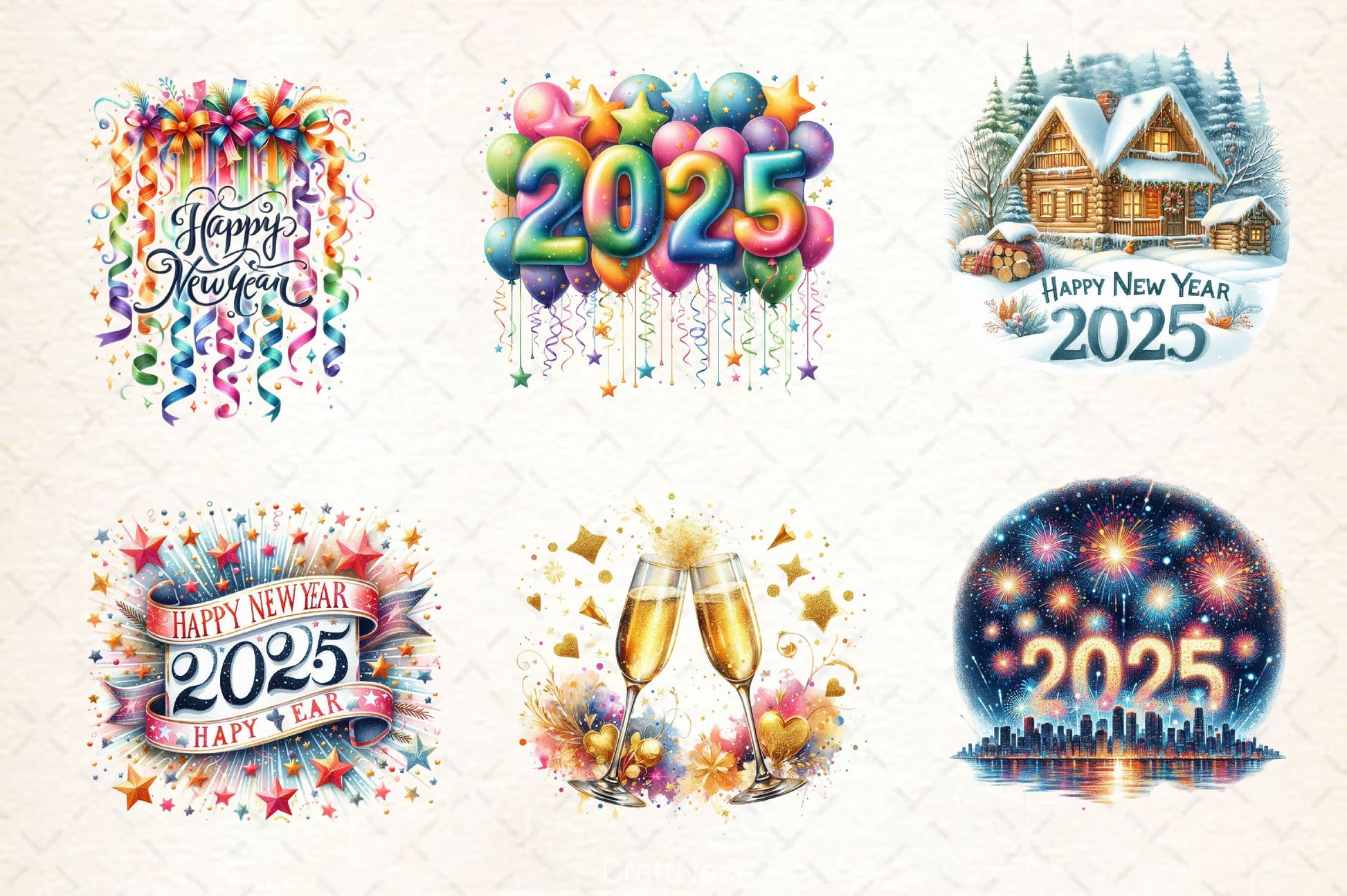 New Year 2025's Clipart Bundle - CraftNest - Digital Crafting and Art