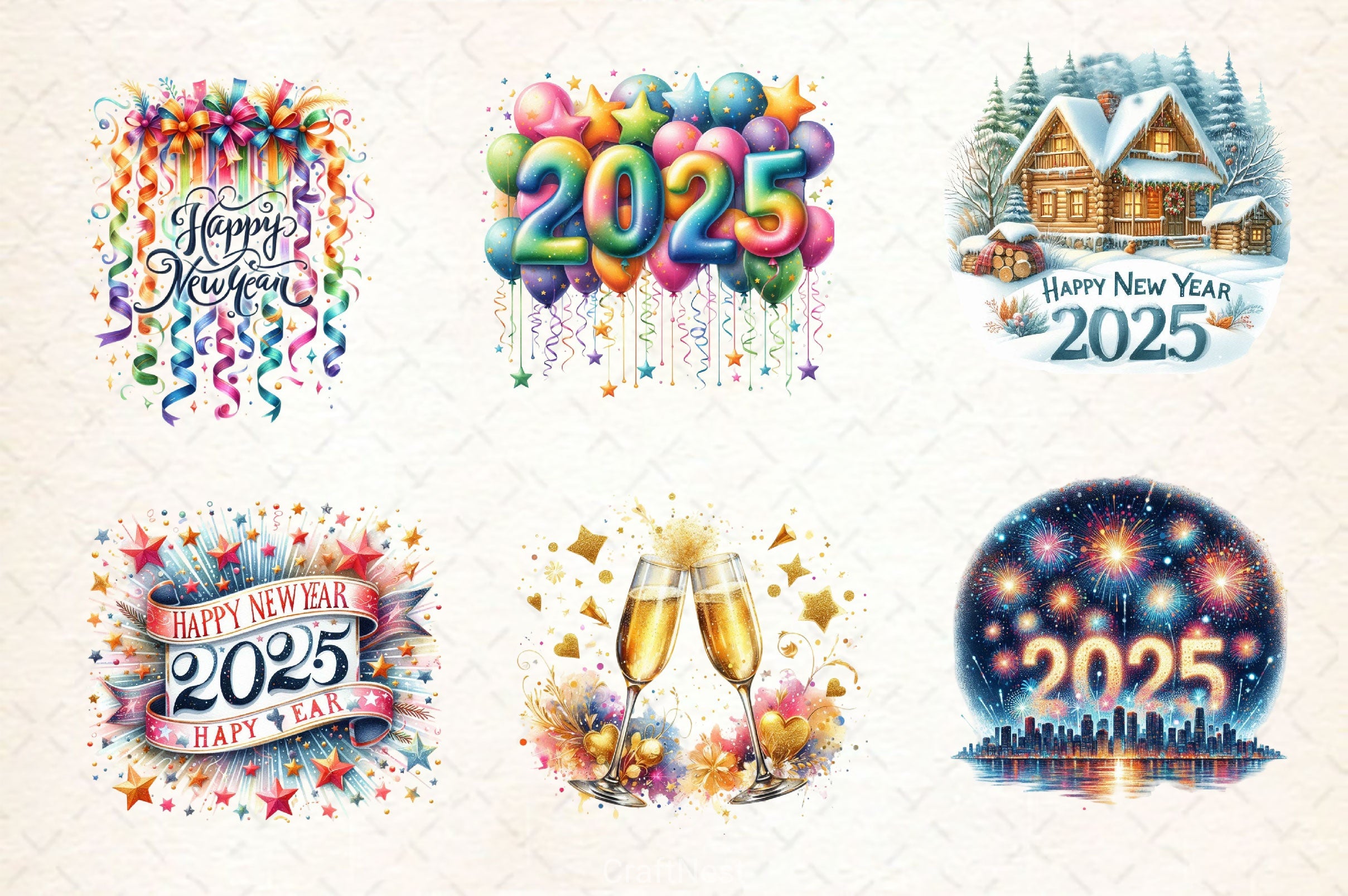 New Year 2025's Clipart Bundle - CraftNest - Digital Crafting and Art