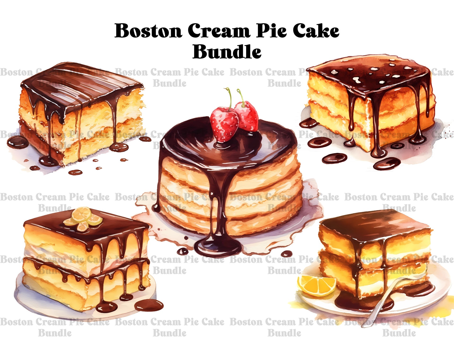 Boston Cream Pie Cakes Clipart - CraftNest